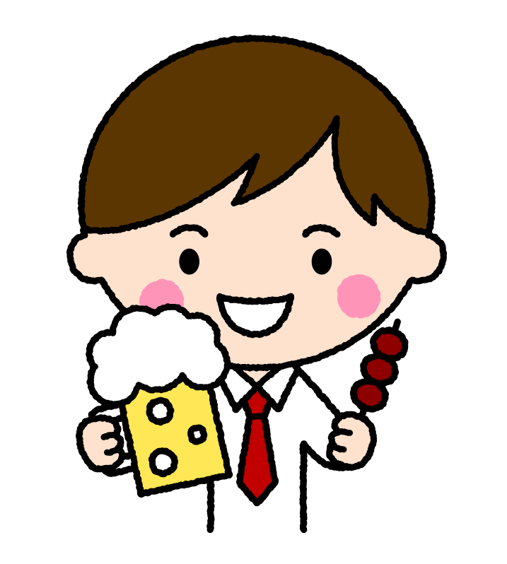 ビールと焼き鳥の呑み（男性）｜無料イラスト