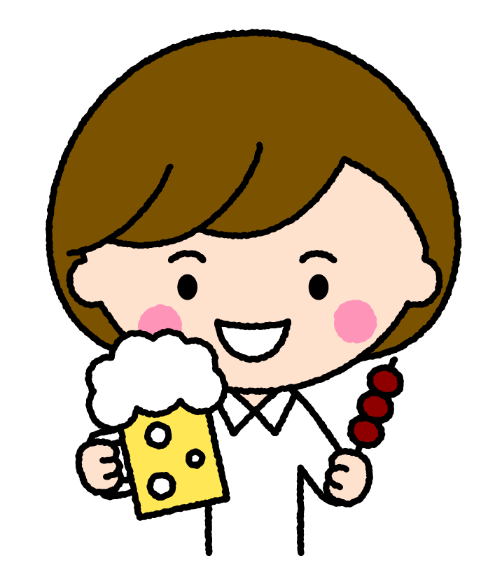 ビールと焼き鳥の呑み（女性）｜無料イラスト