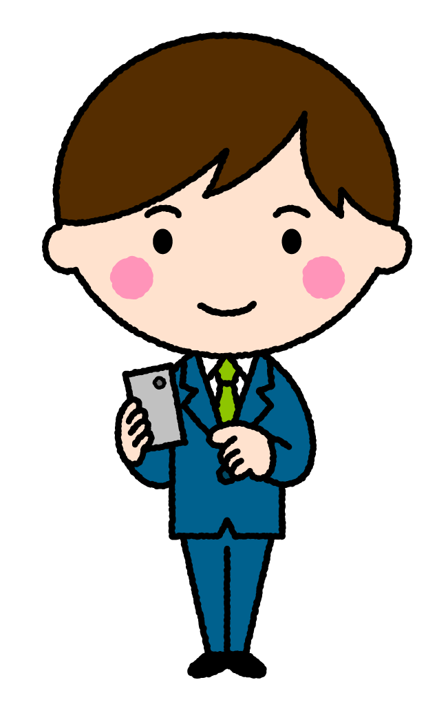 スマフォを使う会社員（男性）｜無料イラスト