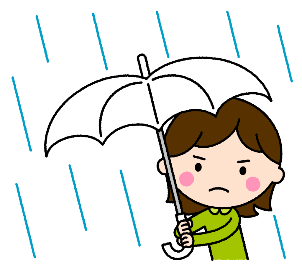 大雨（女性）｜無料イラスト