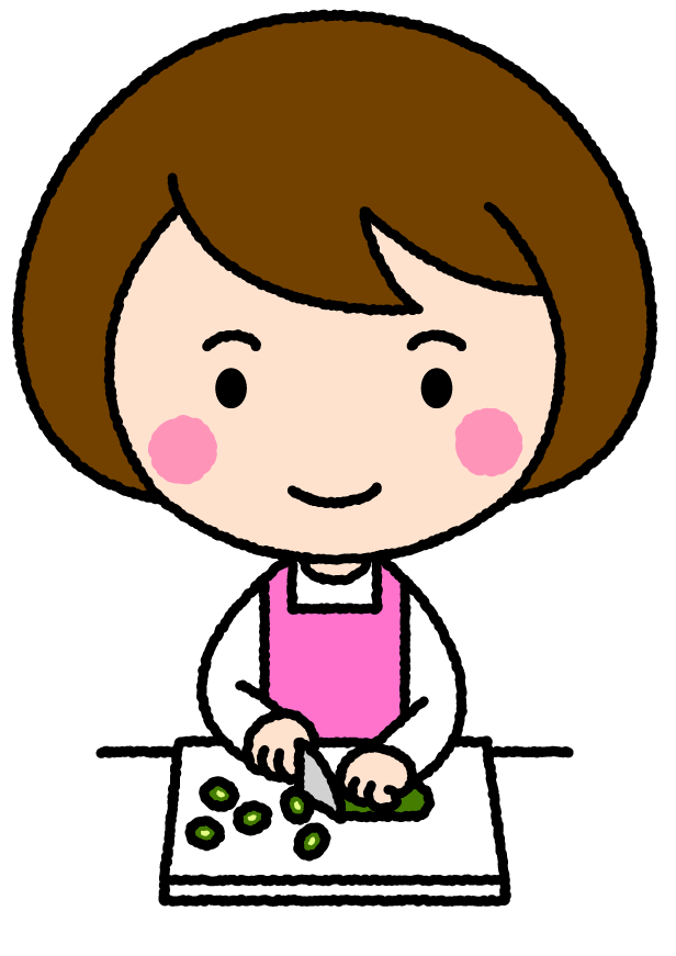 料理する主婦（女性）｜無料イラスト