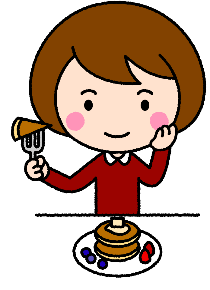 ホットケーキを食べる女性｜無料イラスト