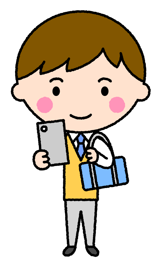 スマフォを持つ男子学生｜無料イラスト