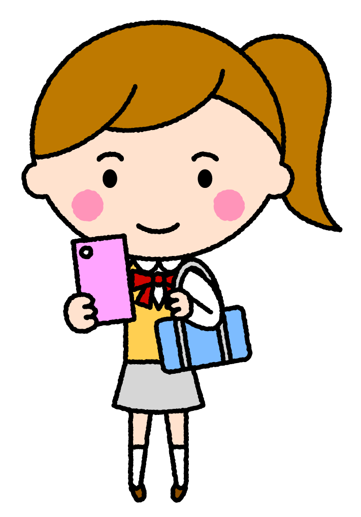 スマフォを持つ女子学生｜無料イラスト