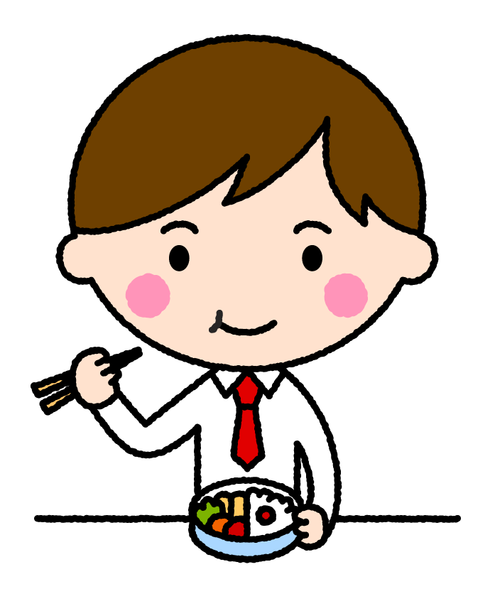 お弁当を食べる社員（男性）｜無料イラスト