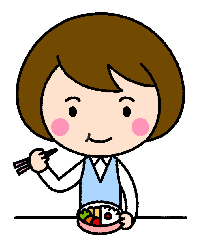 お弁当を食べる社員（女性）｜無料イラスト