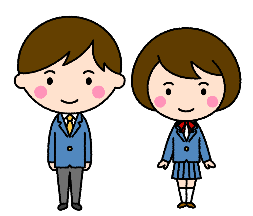 制服を着た学生（男子女子）｜無料イラスト