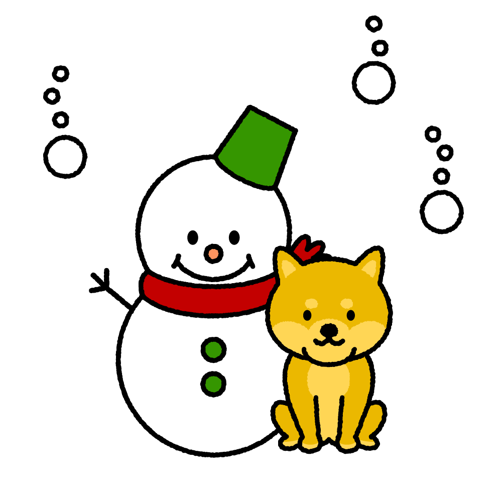 雪だるまと柴犬｜無料イラスト