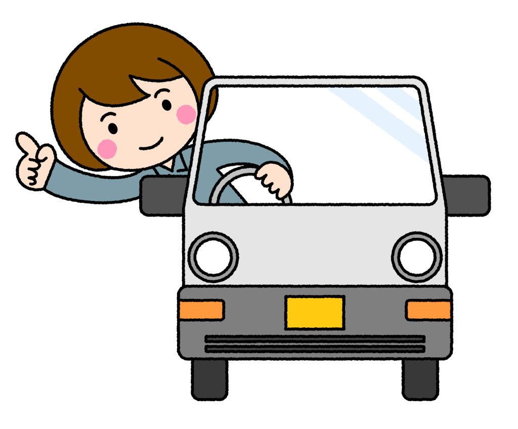 指先ポーズ　軽トラックの運転手（女性）｜無料イラスト