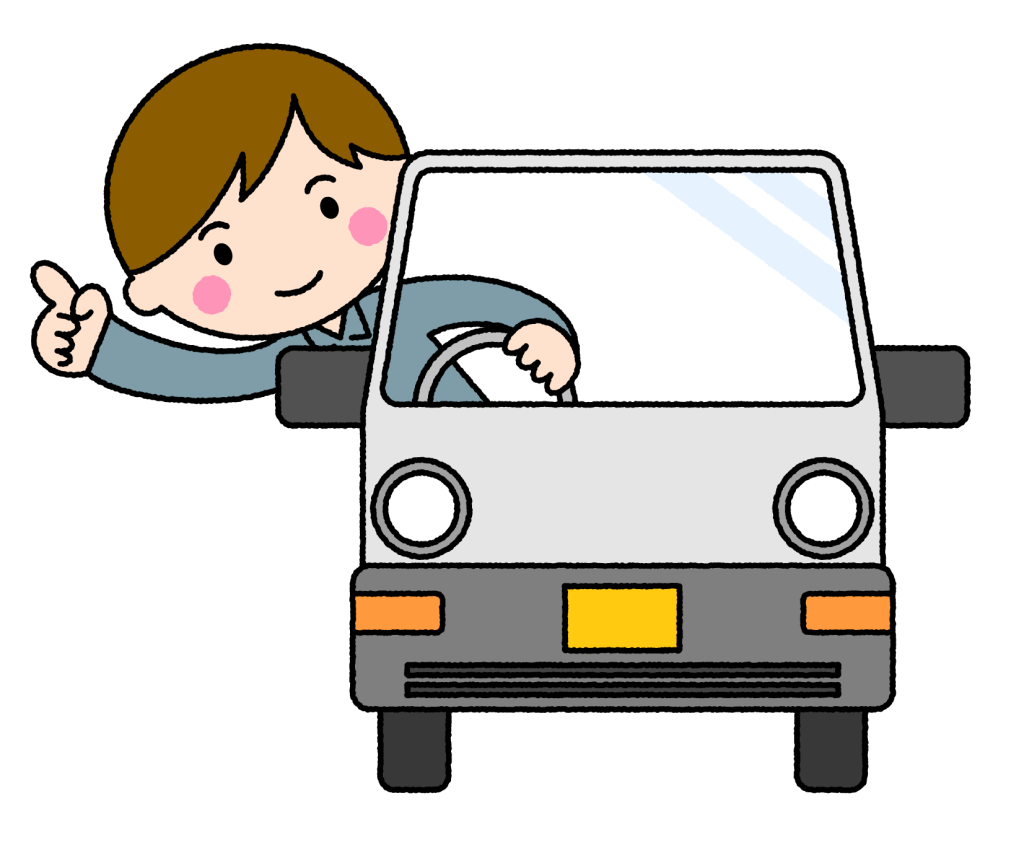 指先ポーズ　軽トラックの運転手（男性）｜無料イラスト