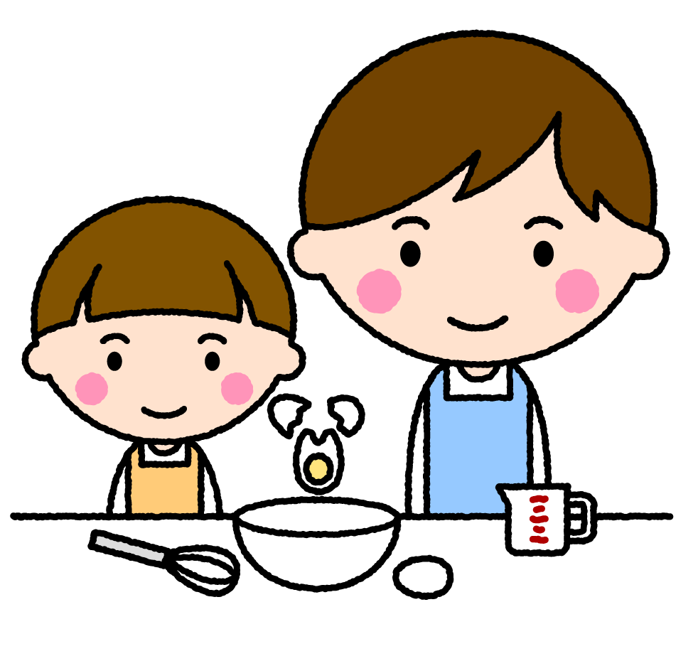 親子で料理（父と子）｜無料イラスト